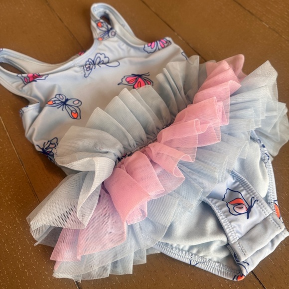 Cat & Jack Girls Pink and Blue Butterfly One-Piece Tutu & Bow Swimsuit • Size 5T - Picture 9 of 9